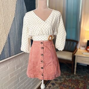 Divided Pink Corded Button Down Mini Skirt
